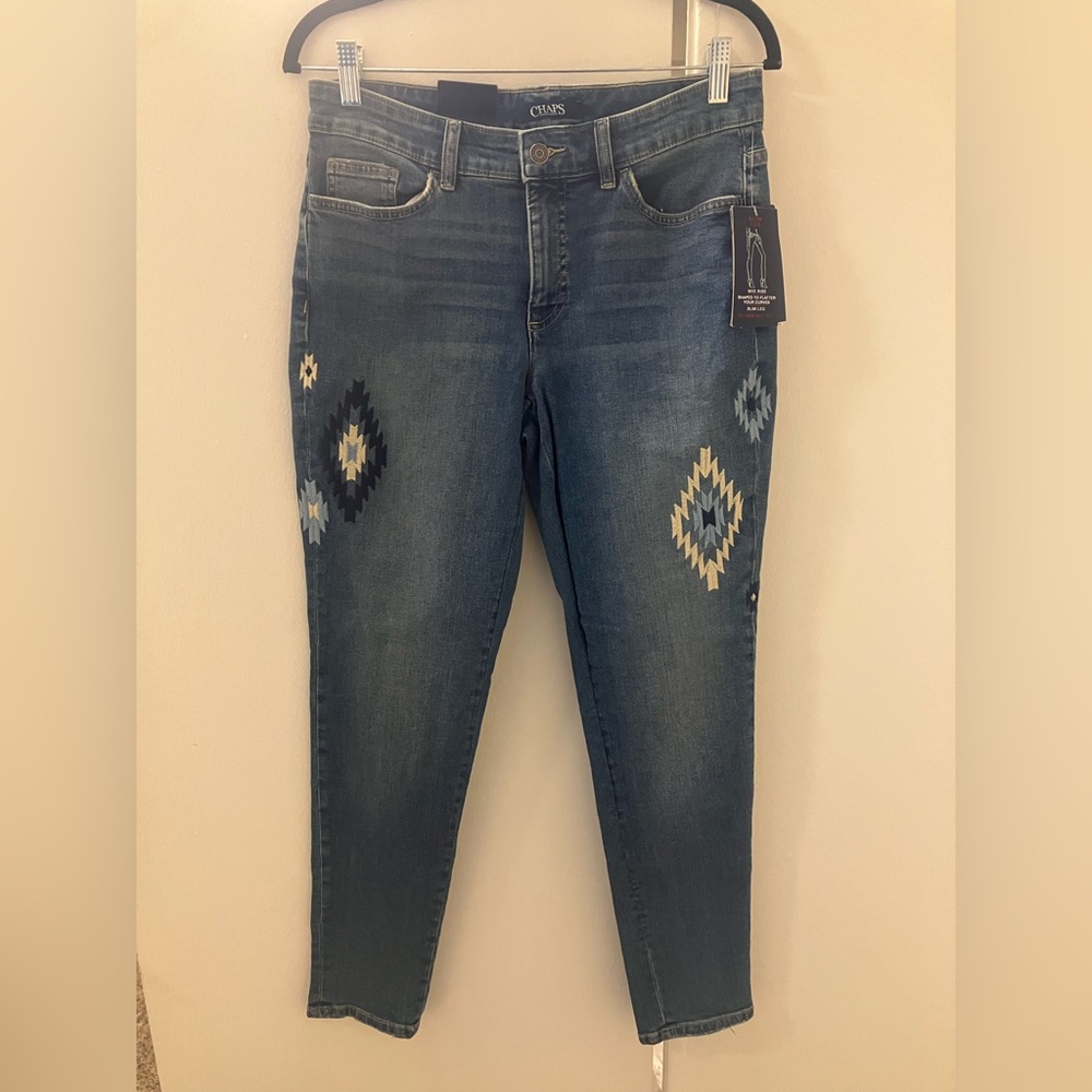 NWT Chaps Ralph Lauren Womens Embroidered Aztec Native American SW Jeans Sz 6